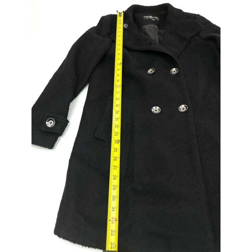 Fleet Street Ltd. Size M Classic Double Breasted Boiled Wool Coat, Black